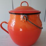 Old enamelled sheet metal cauldron