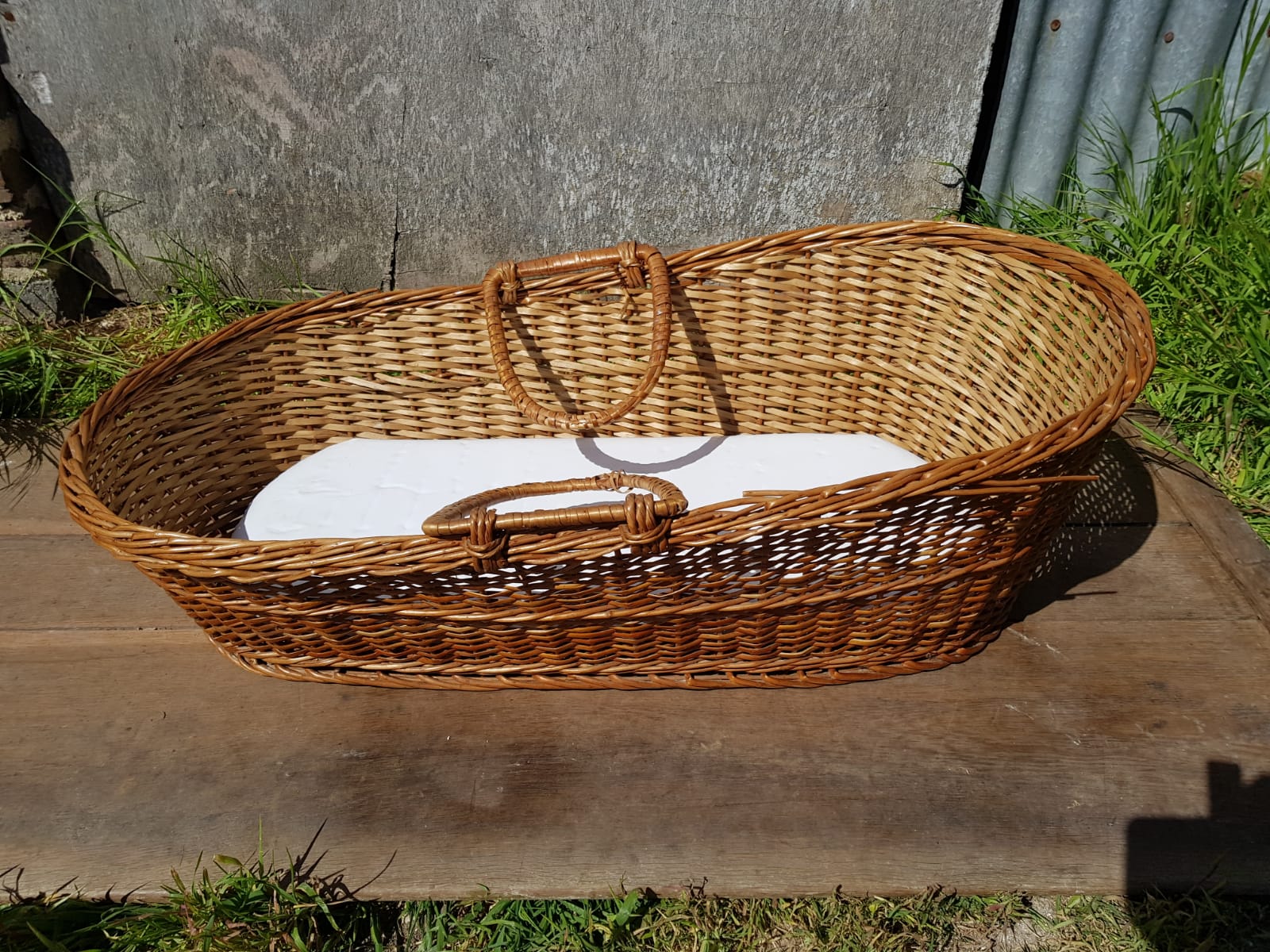 Former Couffin Bed Baby Wicker Braided With Anses - Vintage Matelas