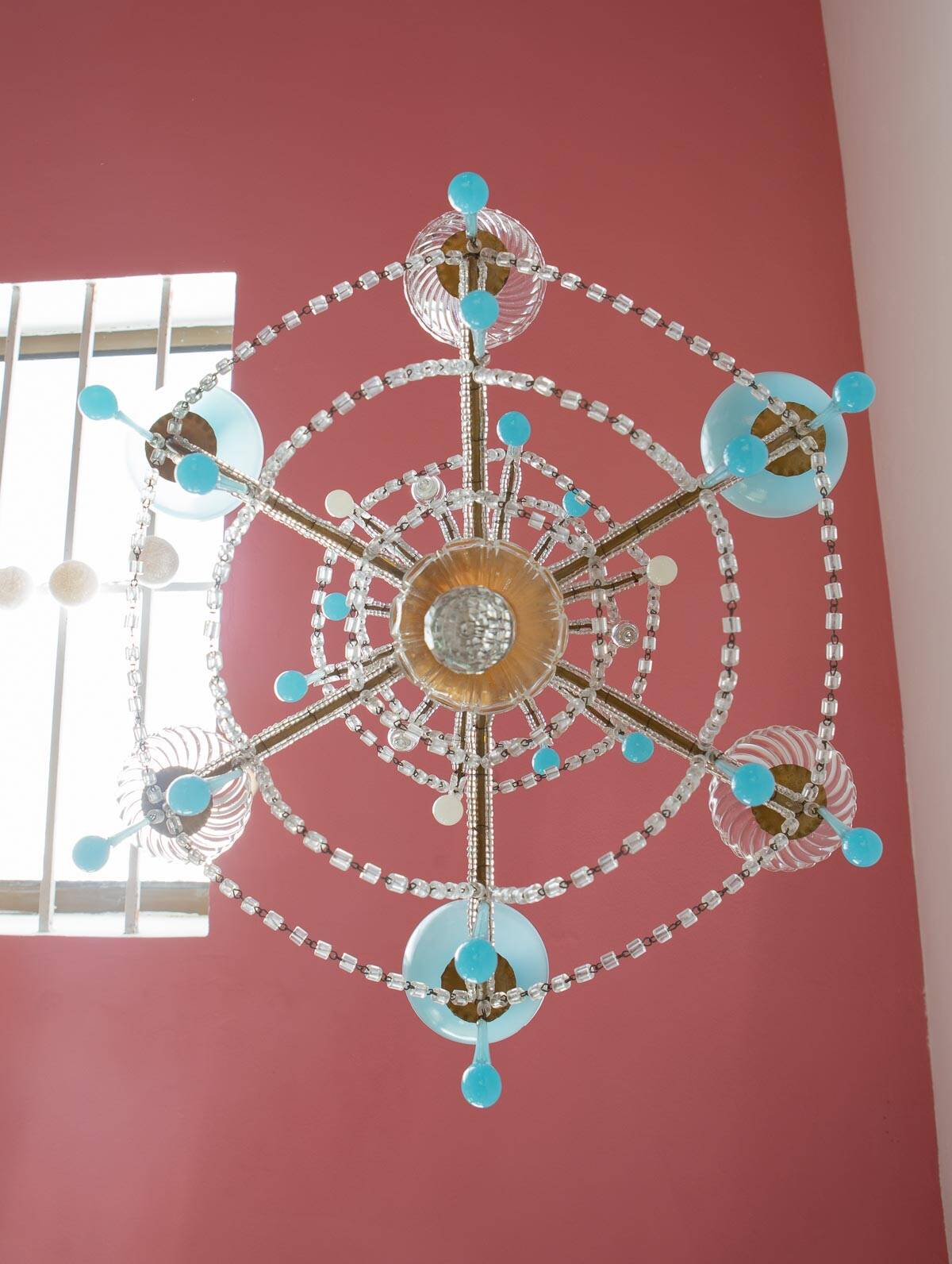 Italian chandelier with 6 arms in blue opaline glass (55 cm)