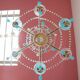 Italian chandelier with 6 arms in blue opaline glass (55 cm)