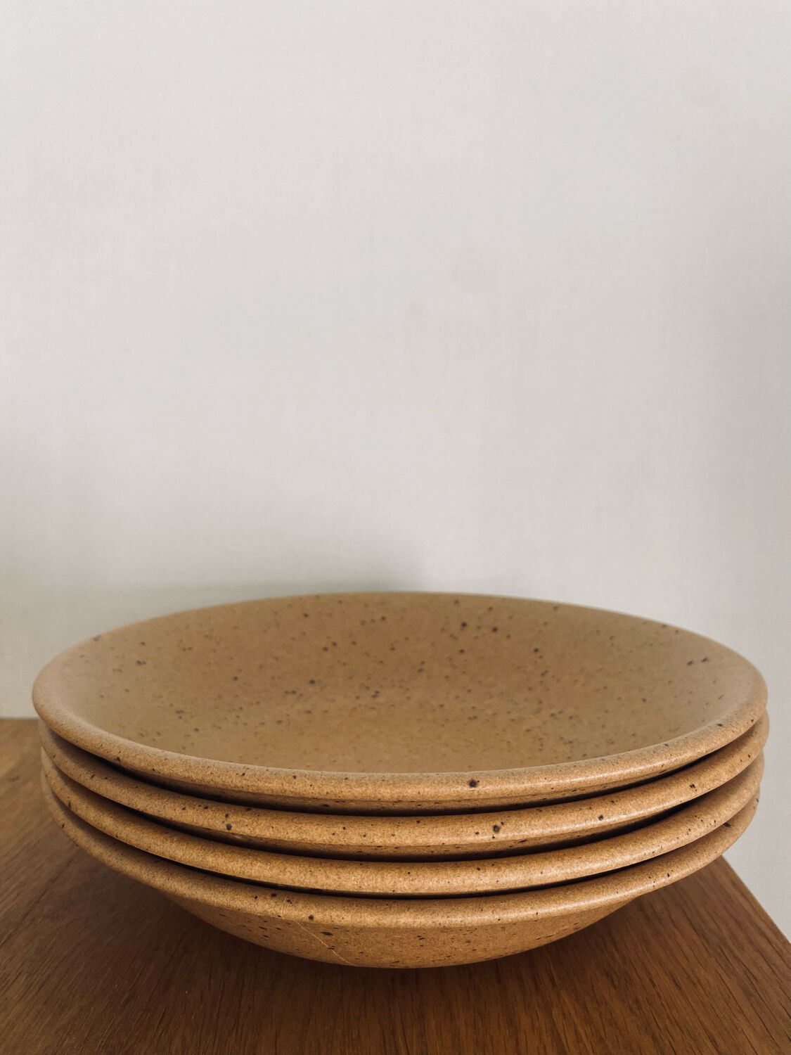 4 hollow plates in speckled stoneware