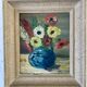 Painting still life bouquet flowers framed 50s