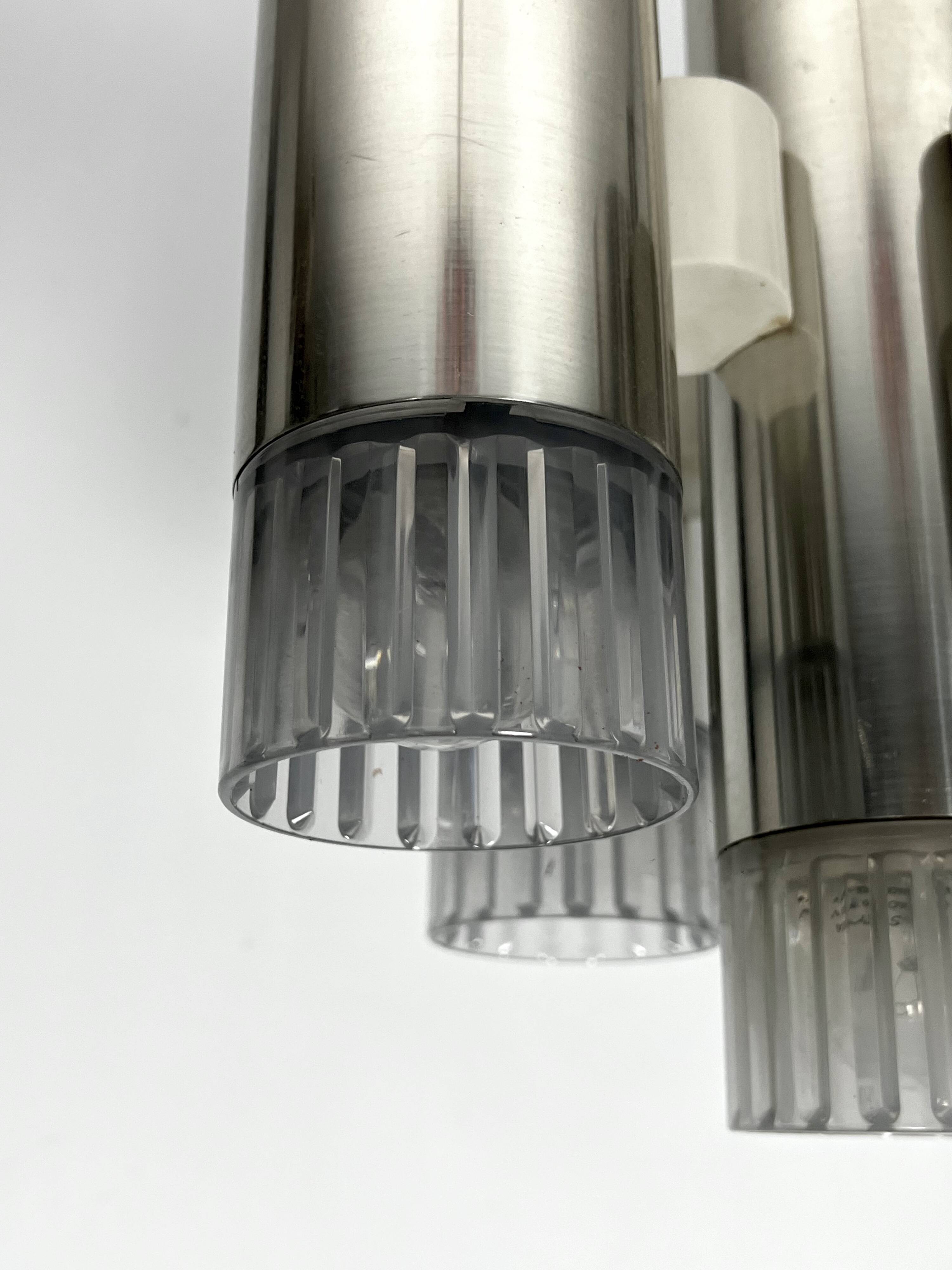 Sciolari geometric chrome and plexiglass 5 lights chandelier. Italy 1970s