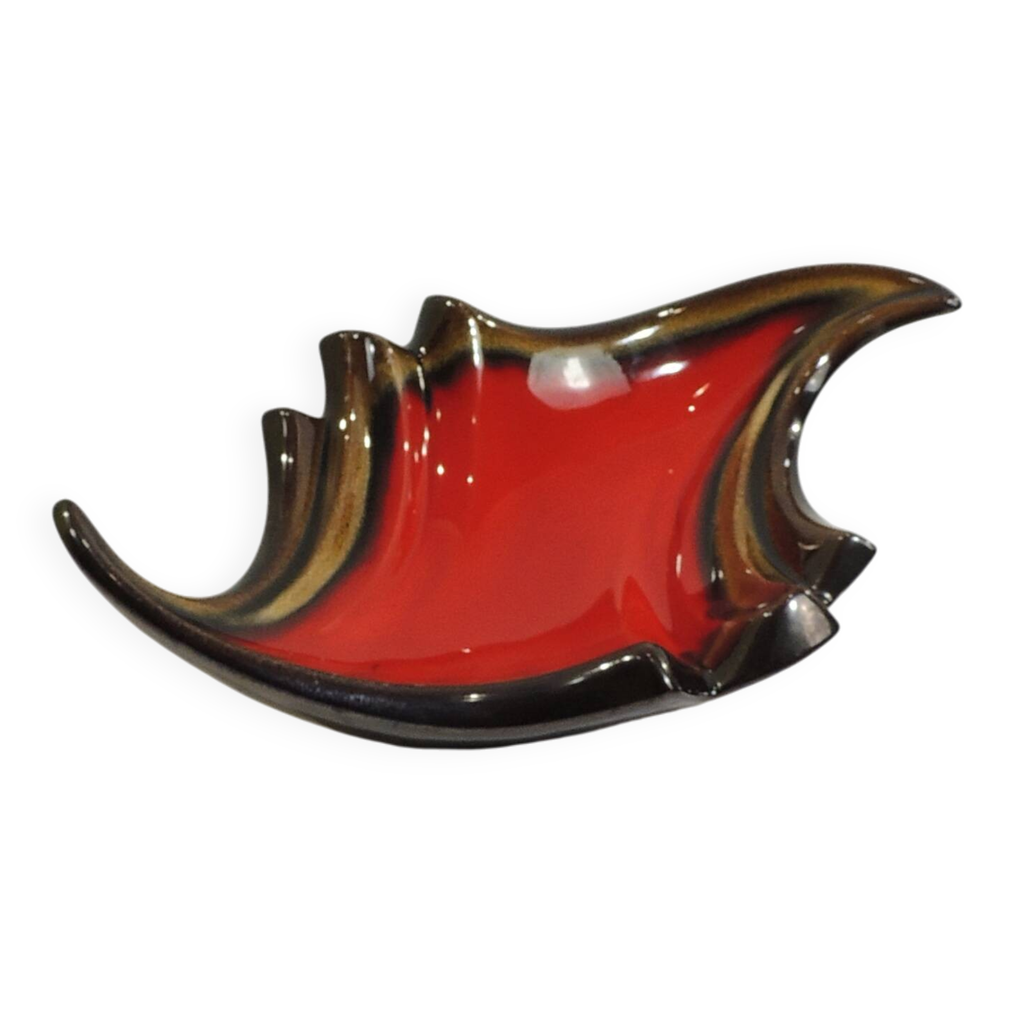 Vintage red and brown ceramic bowl – 1970s centrepiece – Design