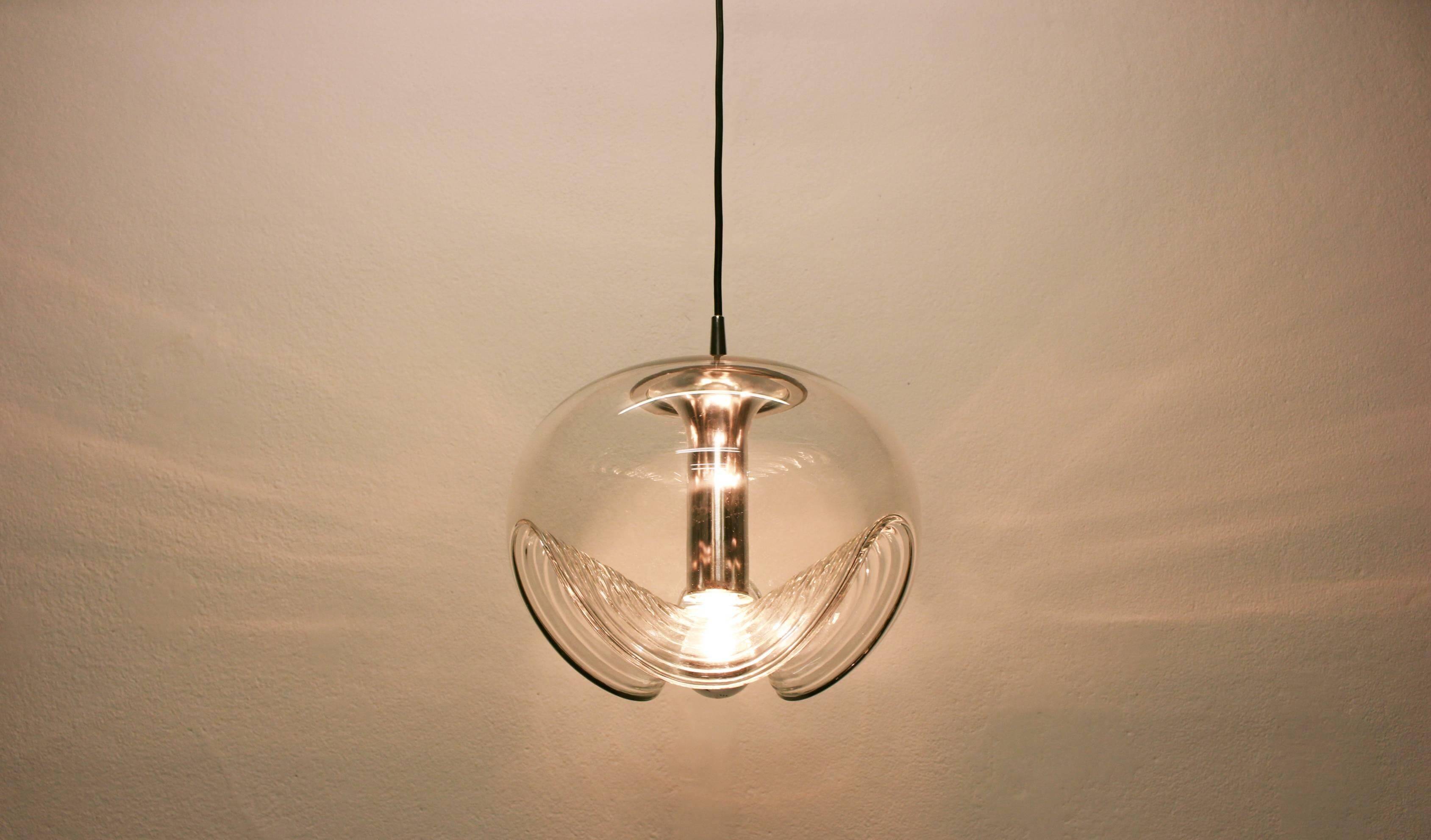 Large transparent glass pendant light by Koch & Lowy, Peill & Putzler, Germany, 1970.