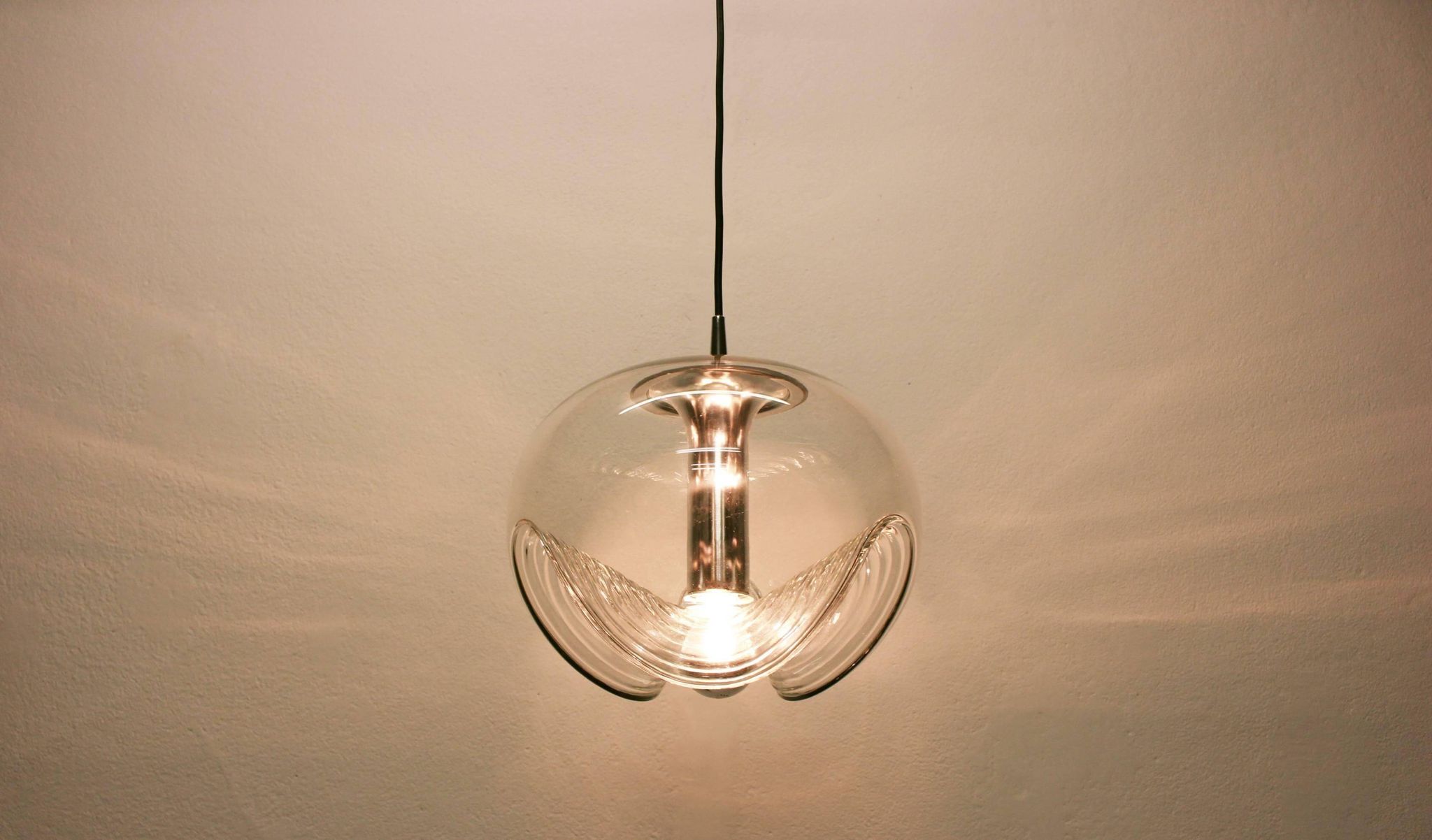 Large transparent glass pendant light by Koch & Lowy, Peill & Putzler, Germany, 1970.