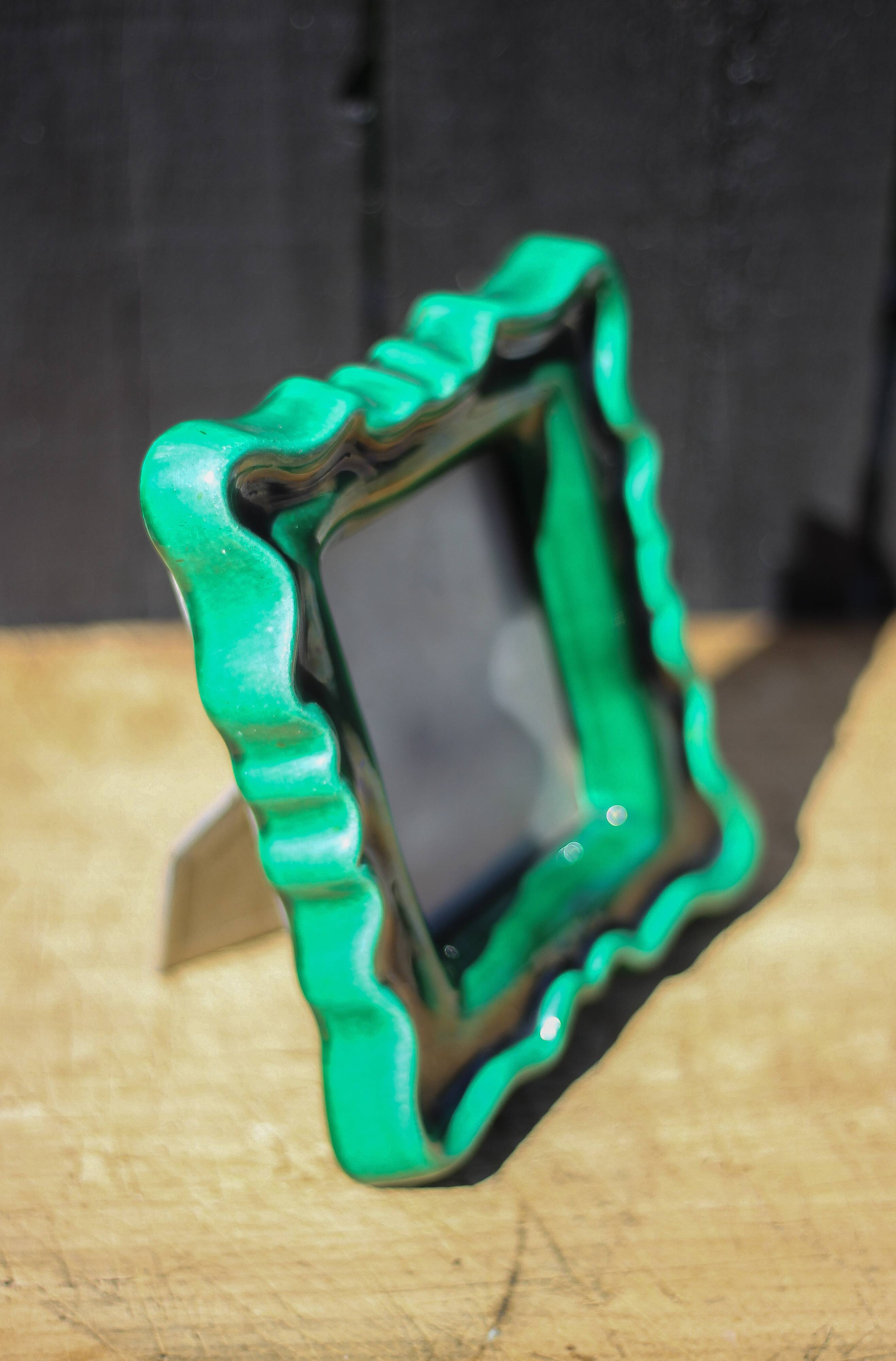 Green ceramic photo frame, vintage ceramic frame, photo frame, interior decoration