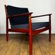 Fauteuil danois en teck et bouclette bleu
