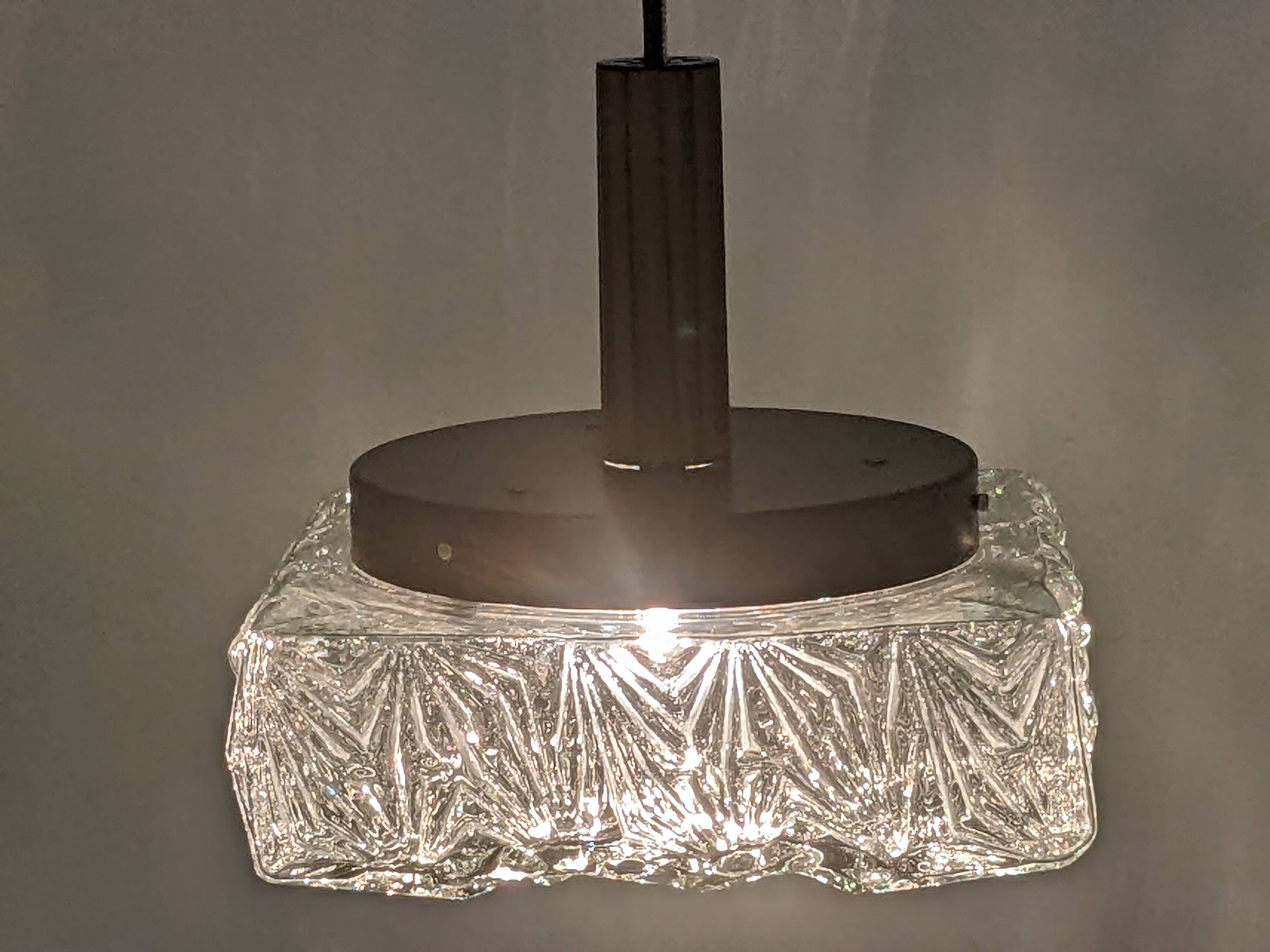 Square glass pendant light by Limburg, Germany circa 1970