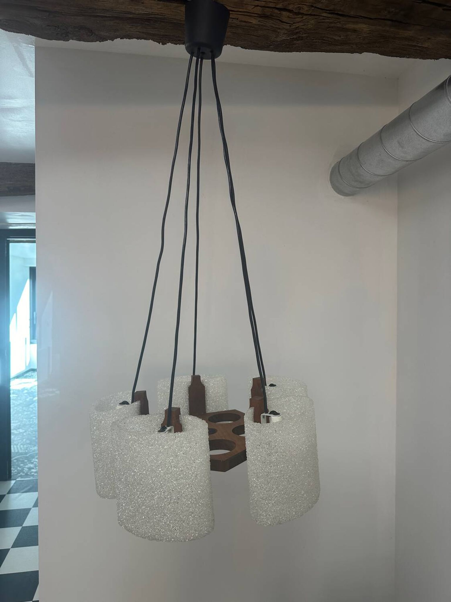 Pendant light in granite resin and wood, 1950s