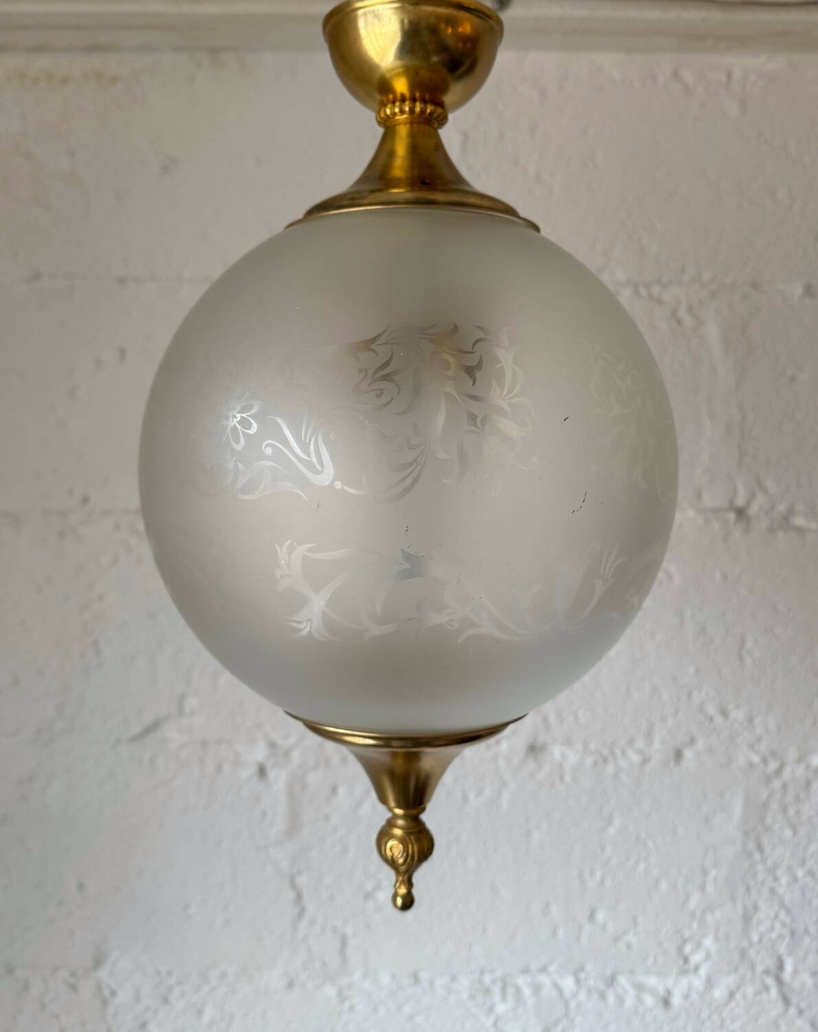 70s frosted engraved globe lantern chandelier