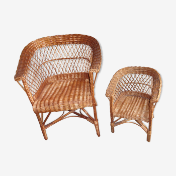 Set of 2 wicker armchairs