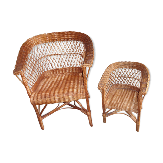 Set of 2 wicker armchairs
