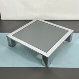 Mid-century chrome and dark mirror glass side table attributed to Saporiti. Italy 1970s
