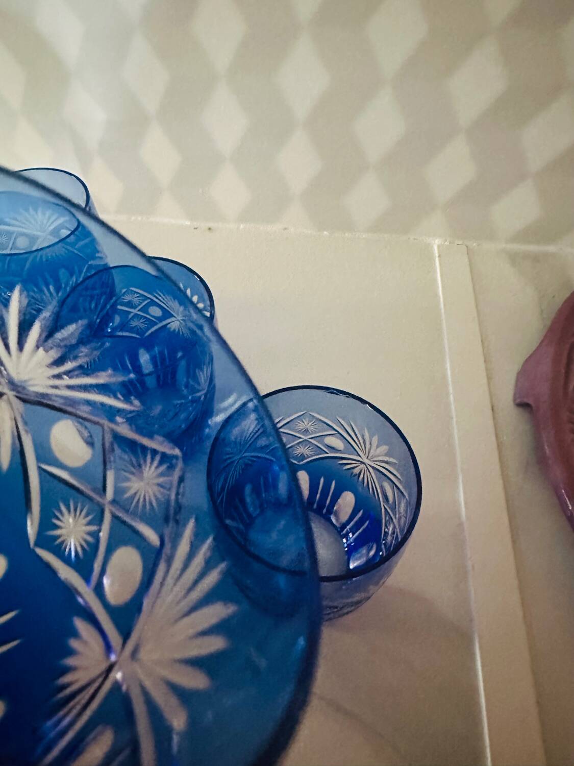 4 antique blue crystal glasses