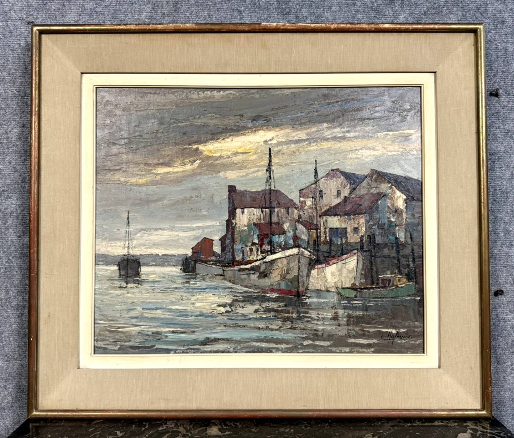 Painting / oil on canvas, Art Deco period, circa 1940 / fishing port