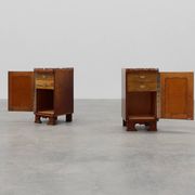 Pair of Art Deco nightstands in oak with marble top, France ca. 1925