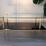 Double coffee table top of glass and gilded metal, 1950