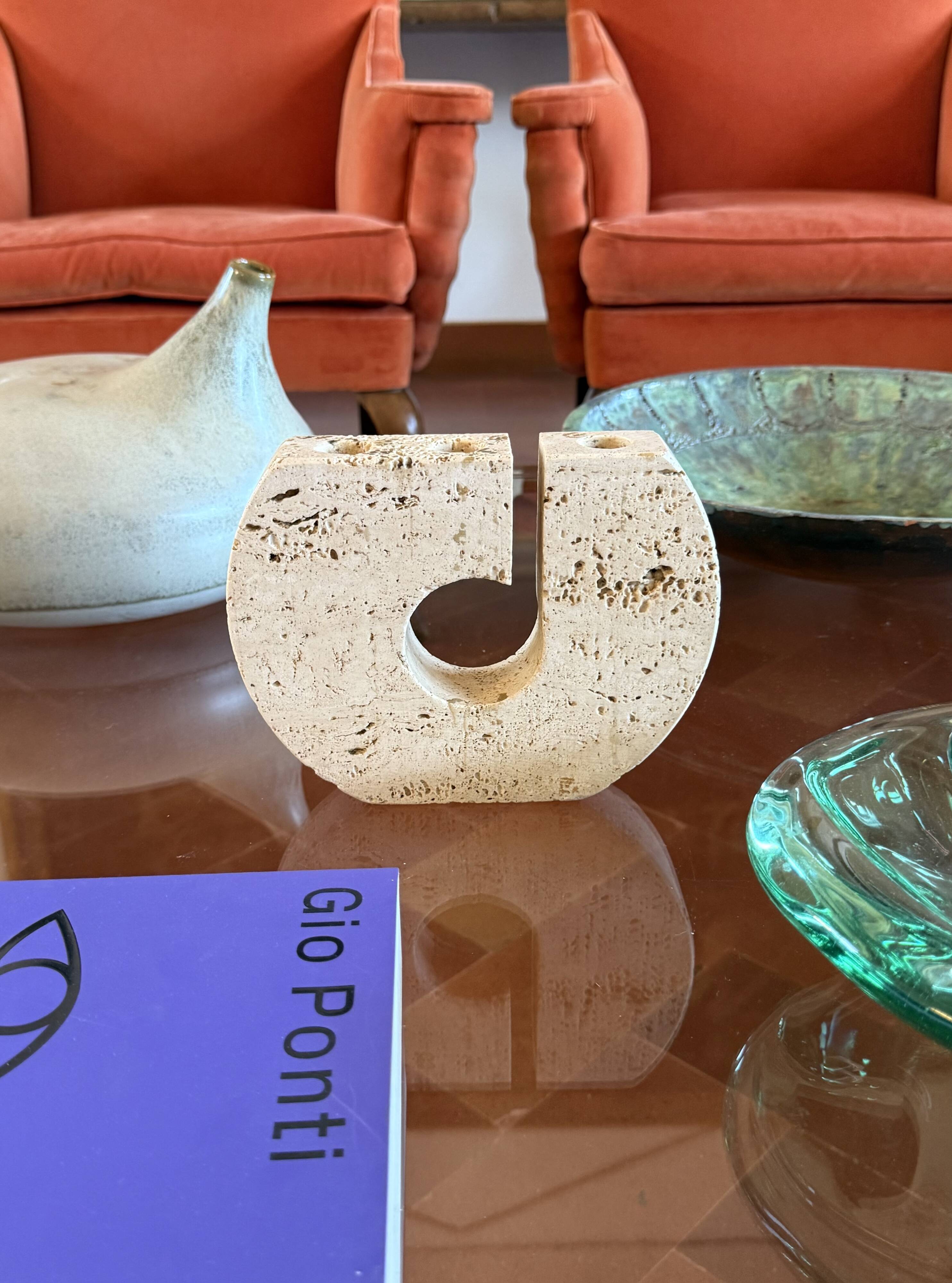 Enzo Mari, brutalist travertine candle holder, Fratelli Mannelli Italy 1970