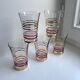 Set of 5 red and gold spiral water glasses 50-60s