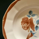 Service 8 hollow plates soup Digoin Sarreguemines pink flowers