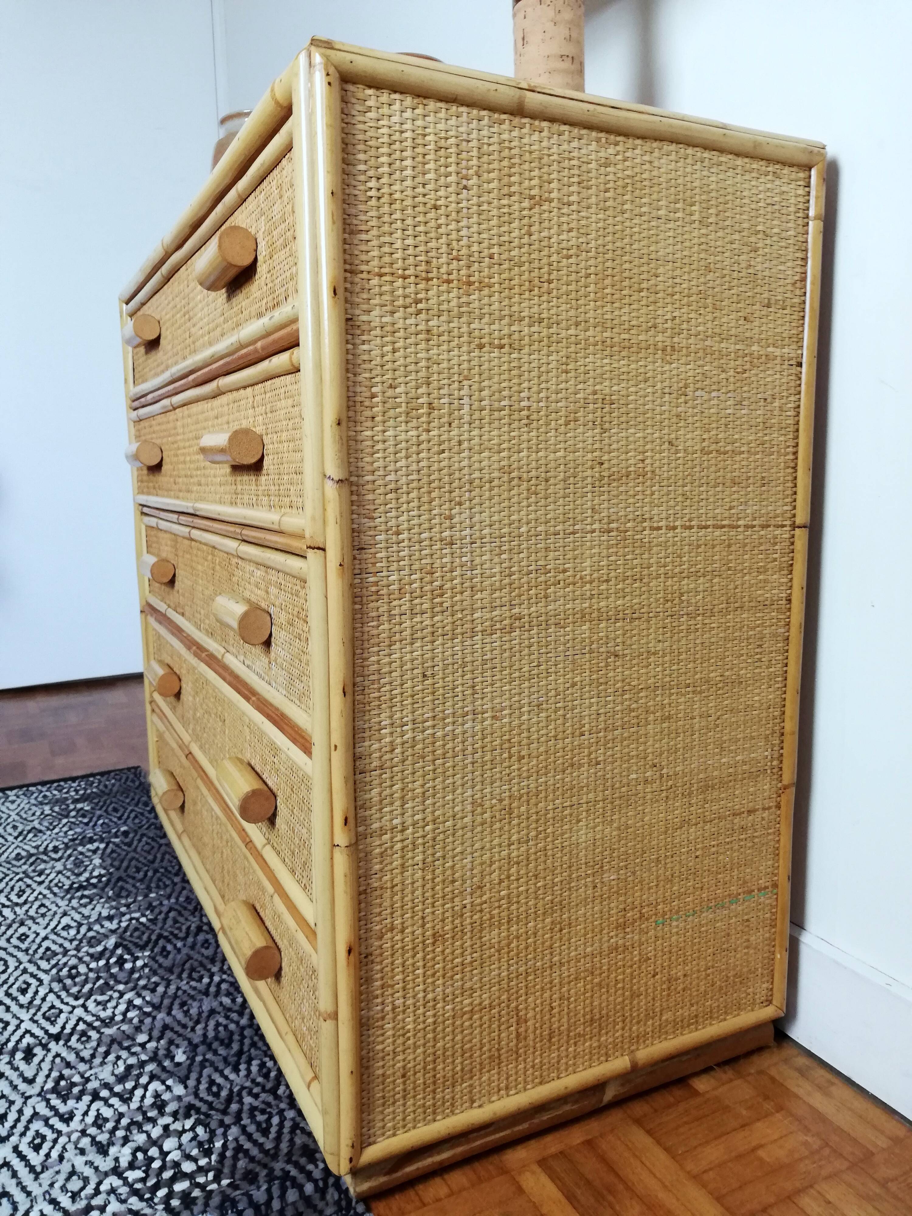 Rattan chest of drawers and woven wicker