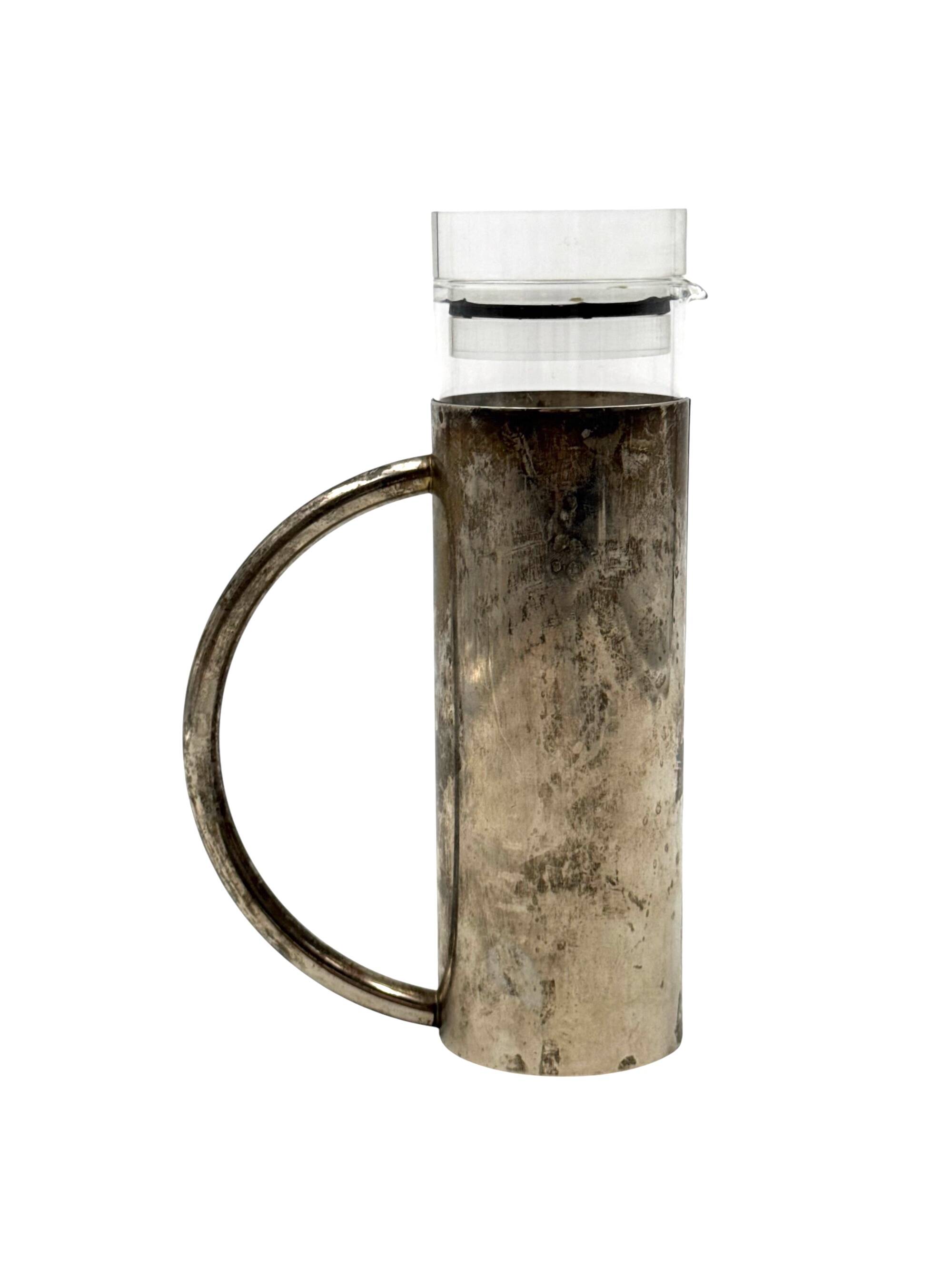 Modern silverplated and glass cruet mod. Oilvine, Lino Sabattini Italy 1970