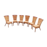 Set of six chairs in woven rattan and solid teak wood, high-end signed NHH