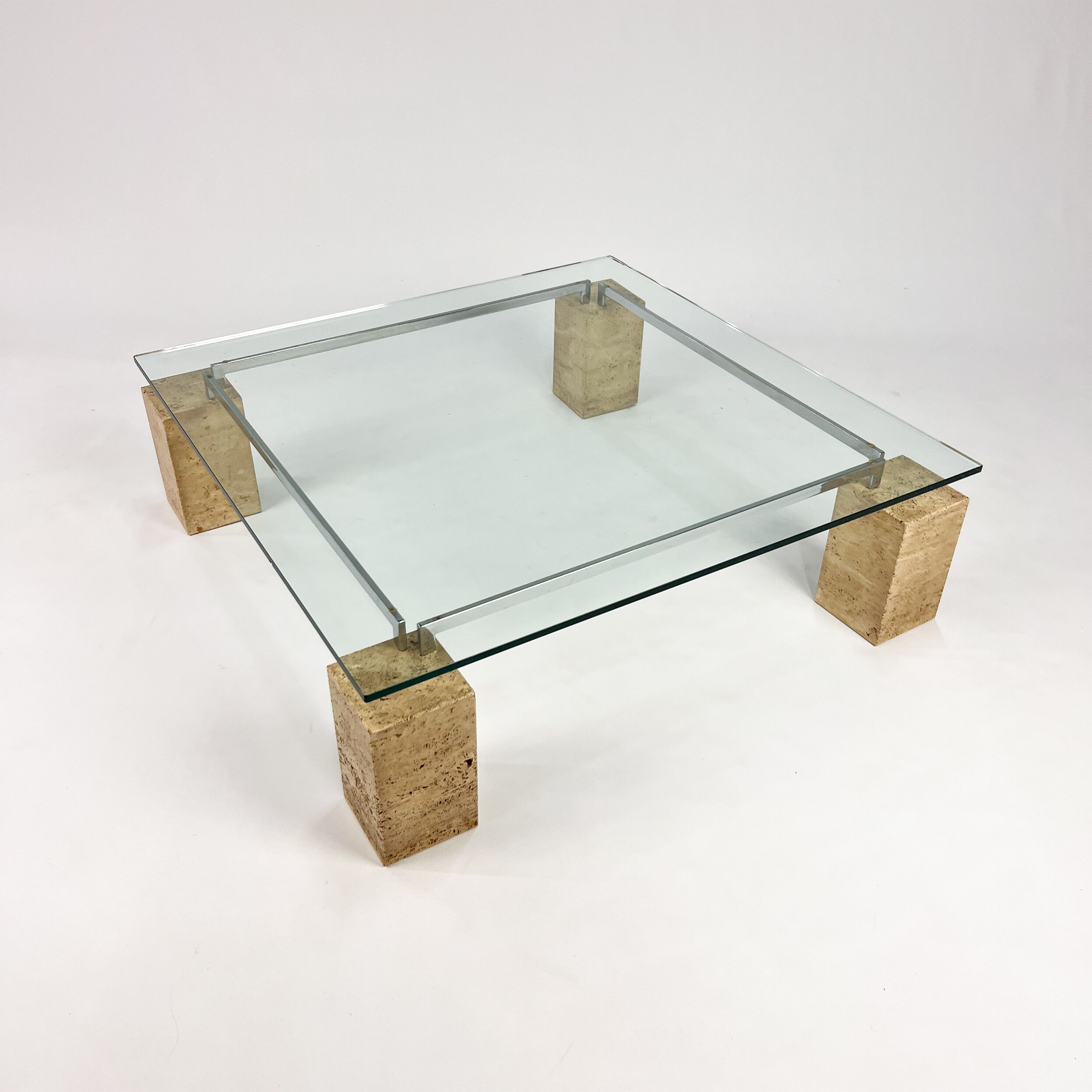 Glass and travertine coffee table by Piero De Longhi for Catalan Italia, 1980s
