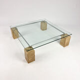 Glass and travertine coffee table by Piero De Longhi for Catalan Italia, 1980s