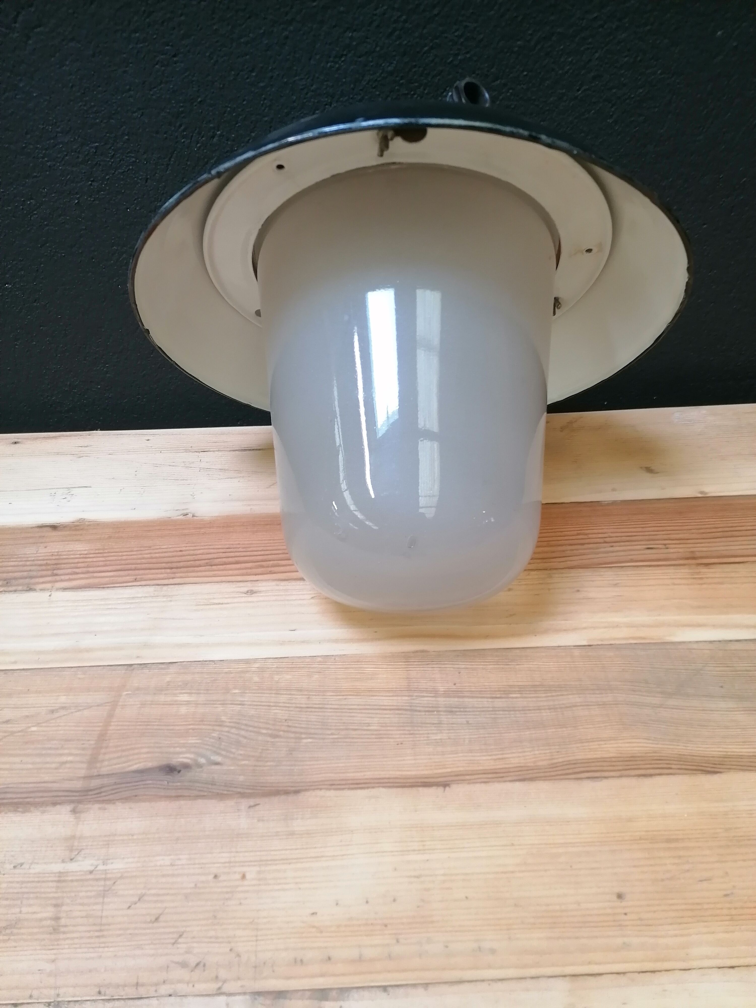 Set of 3 vintage Czech industrial pendant lights, 1950s