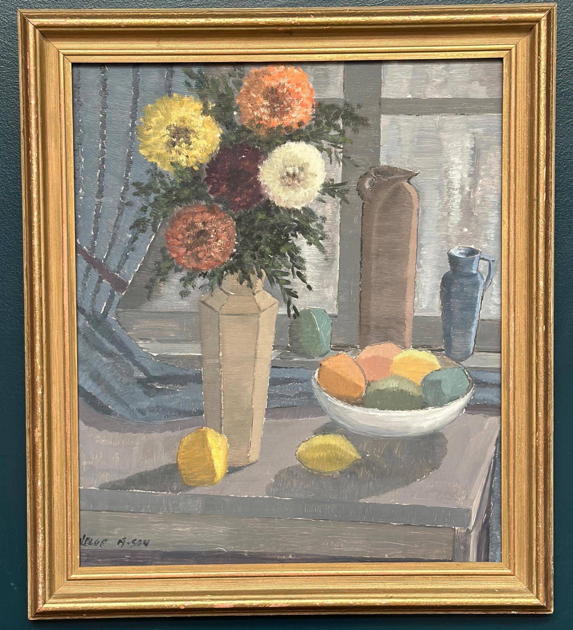 Swedish Oil on Panel – “Vase and Fruit Bowl” by Helge Andersson