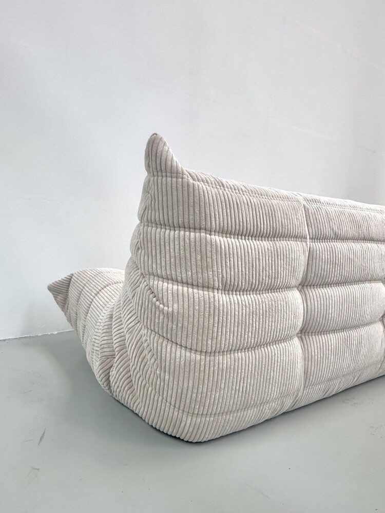 Togo sofa in beige corduroy attributed to Michel Ducaroy for Ligne Roset