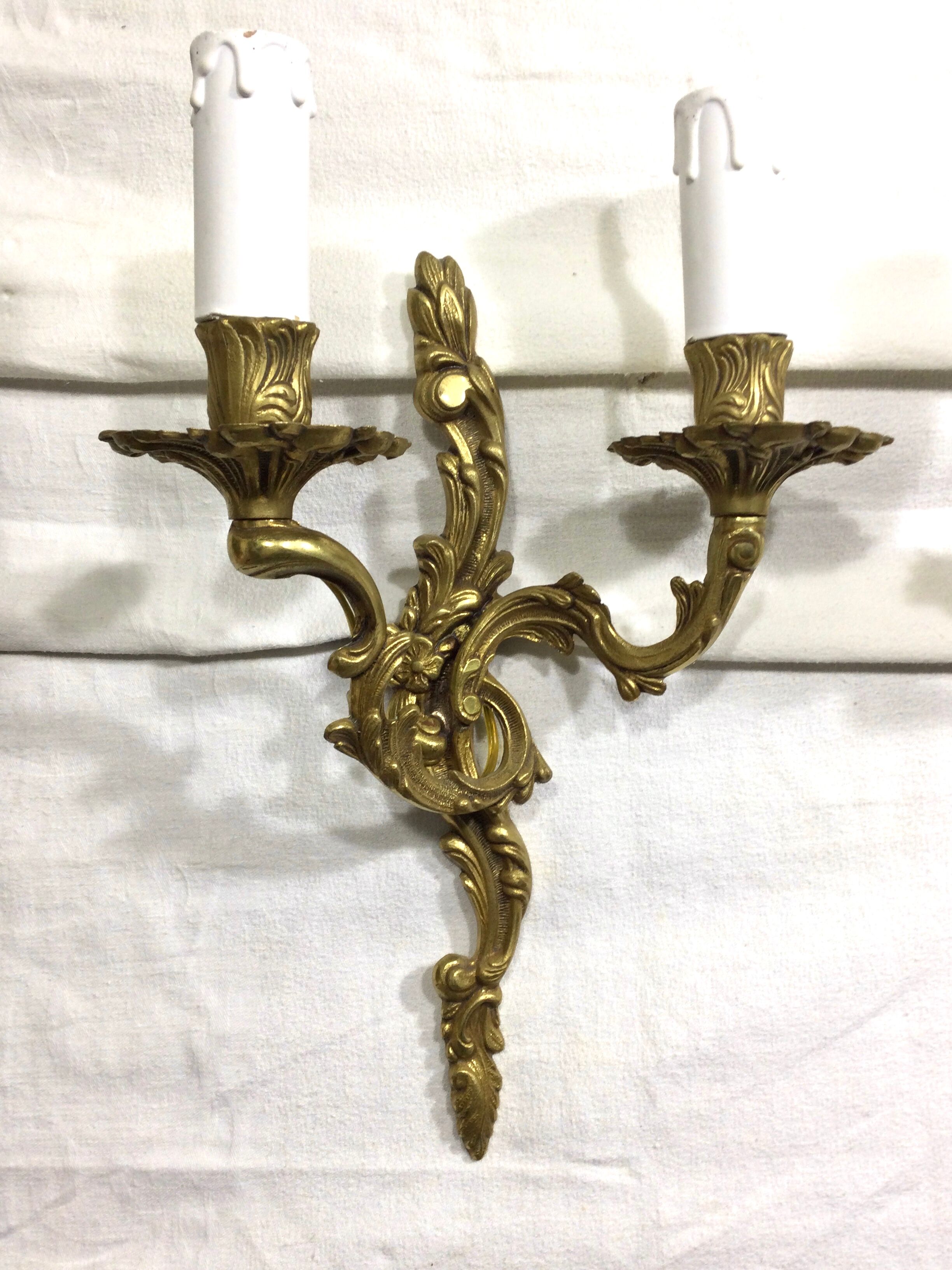 Pair of sconces bronze 2 lights louis xv style