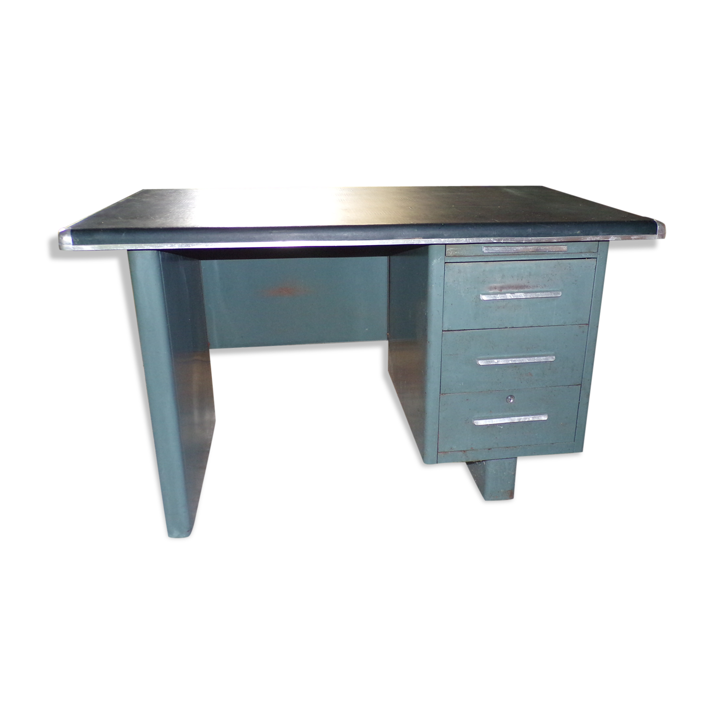 Green metal desk