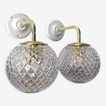 Set of two Art Deco wall lamps electrified electrified glass globes