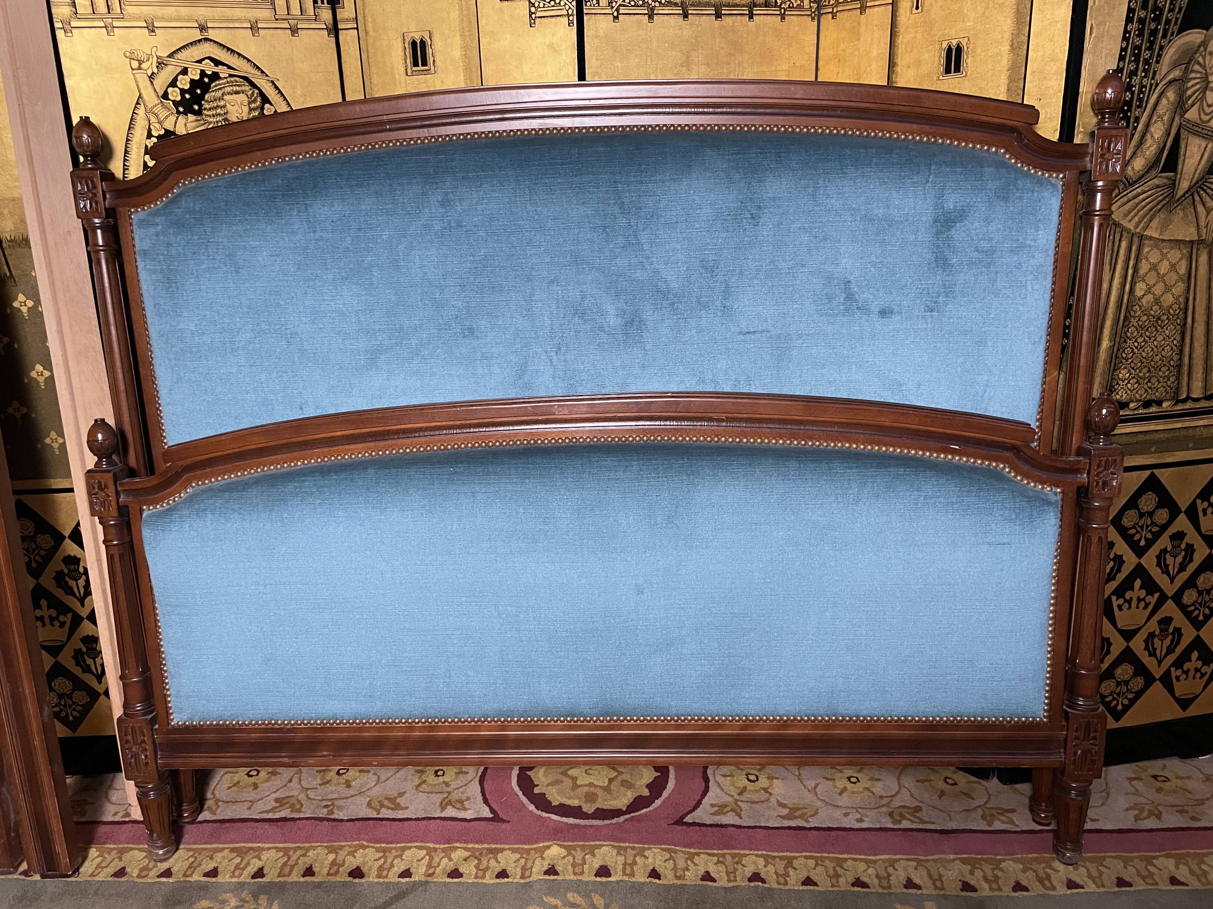 Louis XVI style bed blue velvet