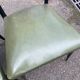 6 Italian design dining chairs in Scandinavian style with wood and olive green leather.