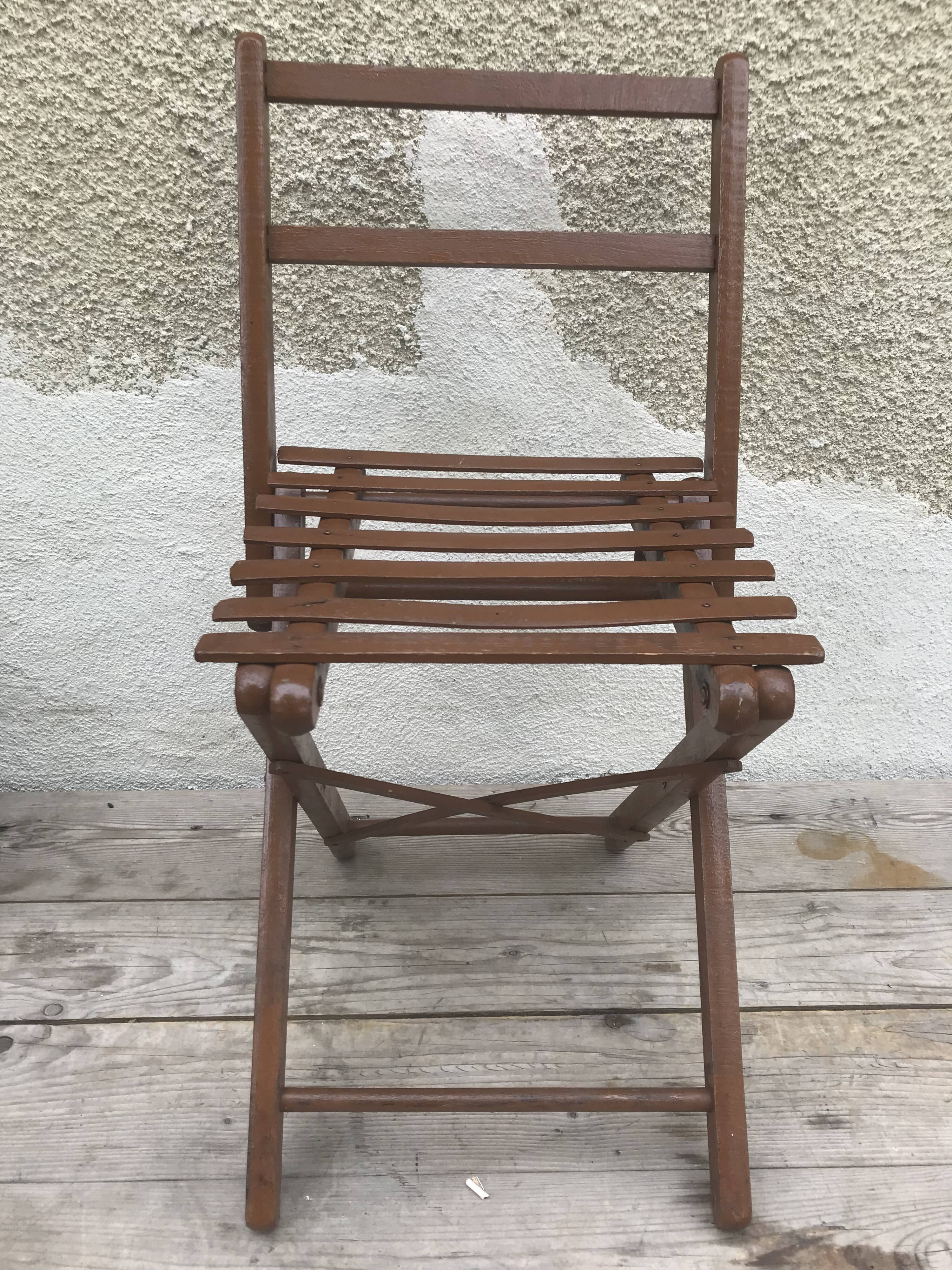 Former chair child folding wood brown painted 60s vintage