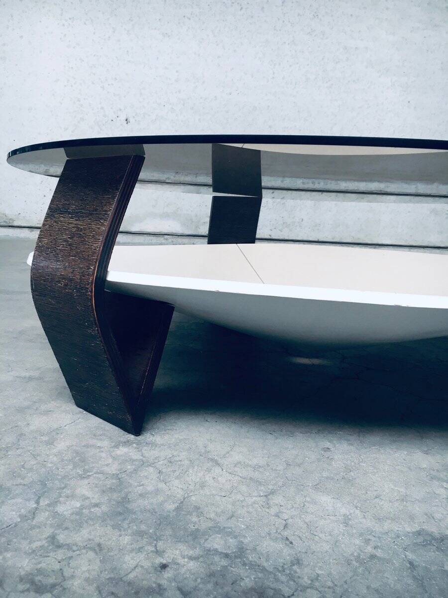 Mid-Century Modern Dutch Wenge & Smoke Glass Coffee Table, Netherlands, 1960s