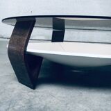 Mid-Century Modern Dutch Wenge & Smoke Glass Coffee Table, Netherlands, 1960s