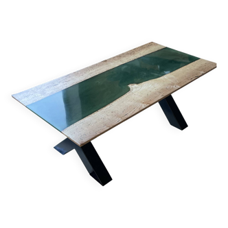 Table Rivière en Bois Massif et Résine Époxy – Pièce Unique, Fabrication Artisanale