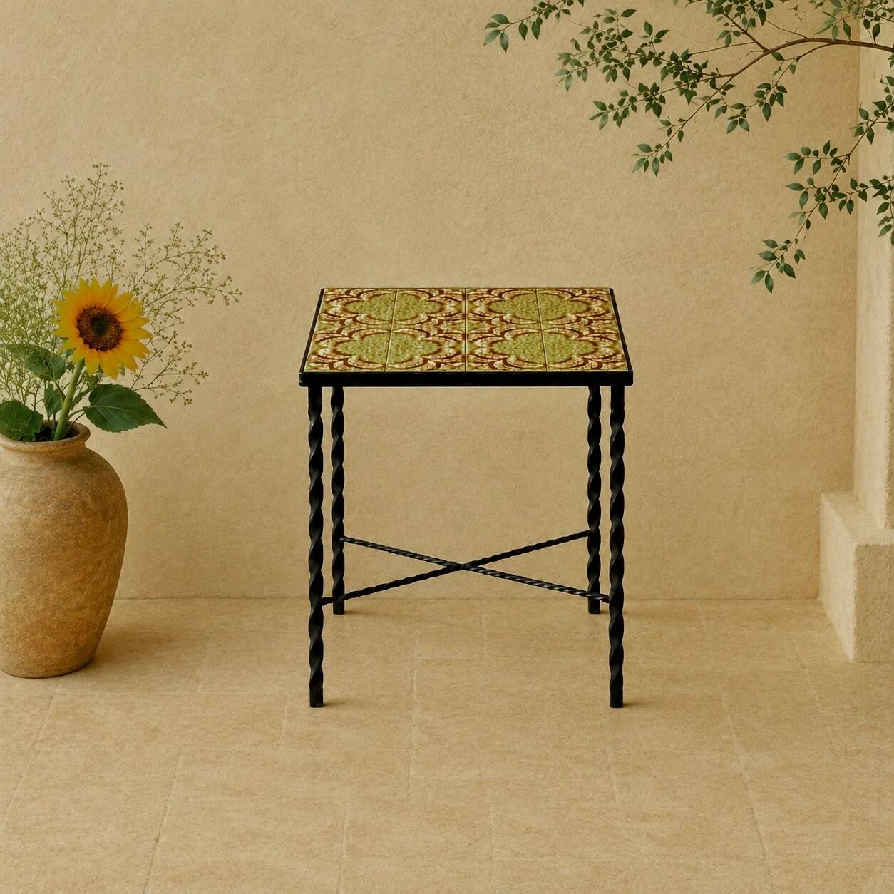 Occasional table in wrought iron and ceramic – 1960s-1970s