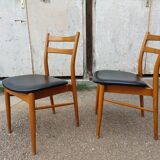 Pair of Scandinavian chairs in teak and black skaï, 60s