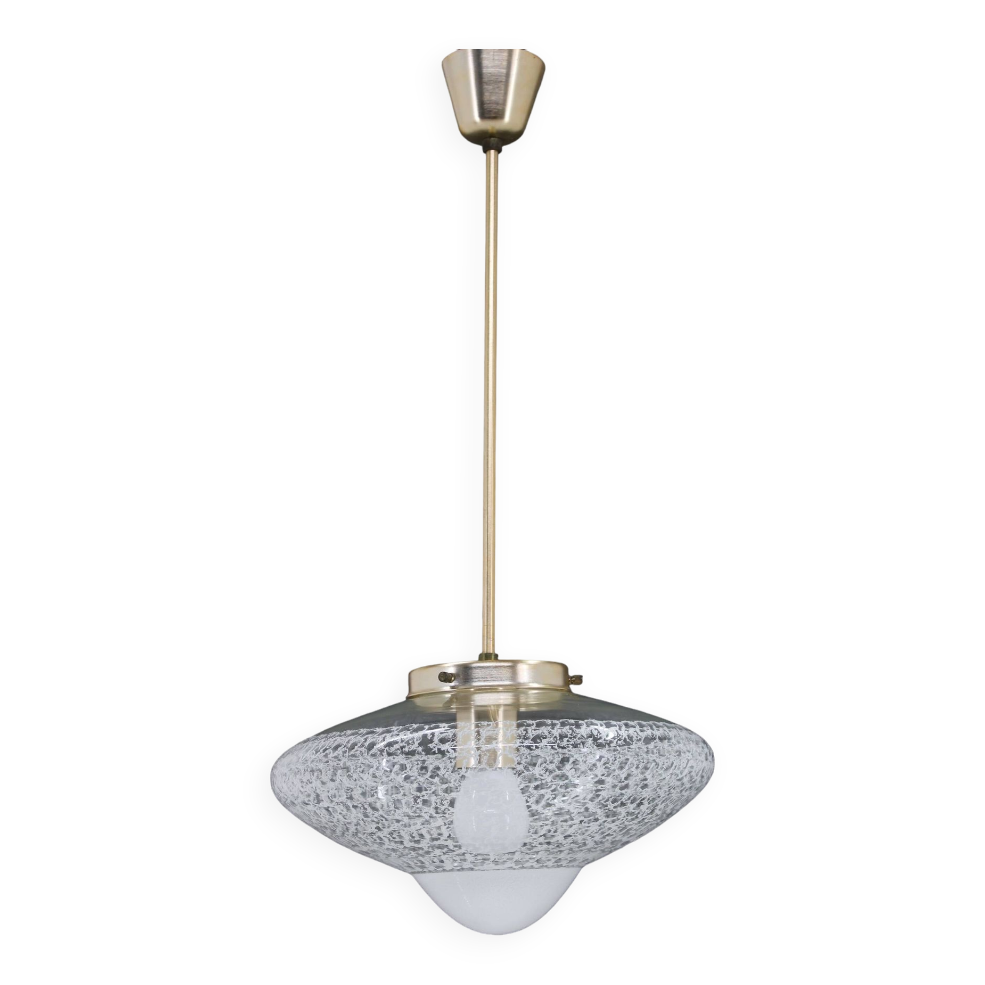 1970s Glass and Brass Pendant , Czechoslovakia