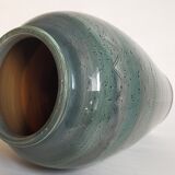 Oblong ceramic vase sacrificed with blue enamel