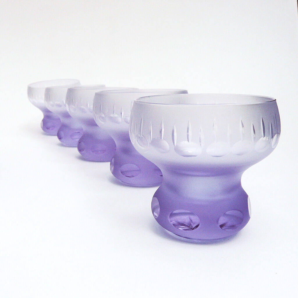 Dessert service cut and cups in old art deco purple crystal