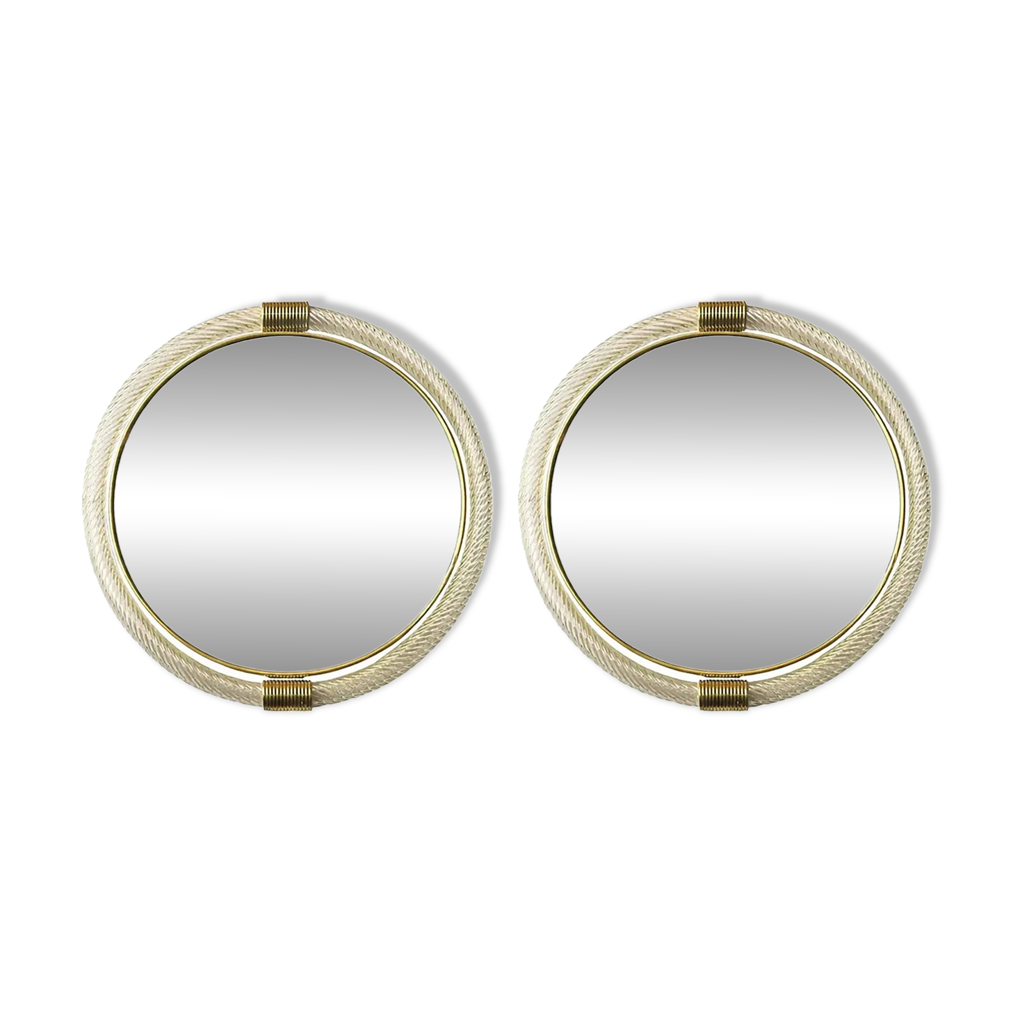 Pair of Venetian “Torciglione” Murano Glass Wall Mirrors with Gold Leaf Detail