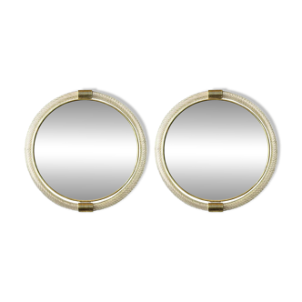 Pair of Venetian “Torciglione” Murano Glass Wall Mirrors with Gold Leaf Detail