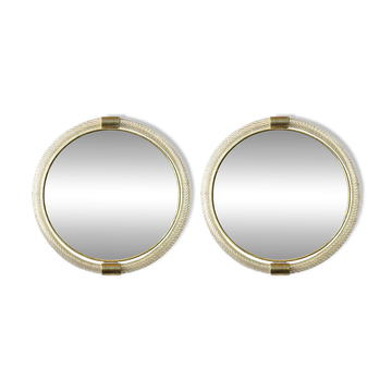 Pair of Venetian “Torciglione” Murano Glass Wall Mirrors with Gold Leaf Detail